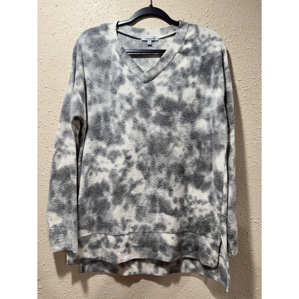 White Birch Womens Gray White Tie Dye V-Neck Long Sleeve Sweater‎ Top Size M